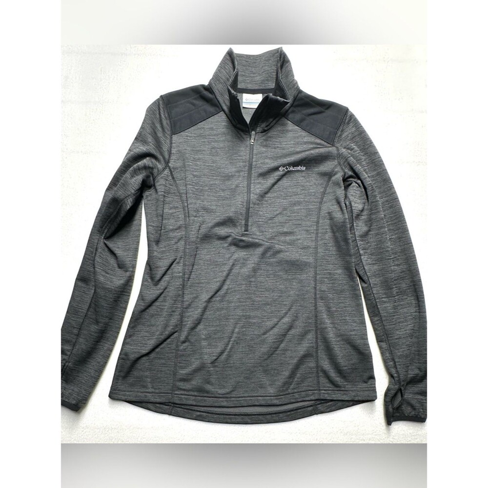Columbia Women’s Medium 1/4 Zip Fleece Pullover Gray Black Thumbholes